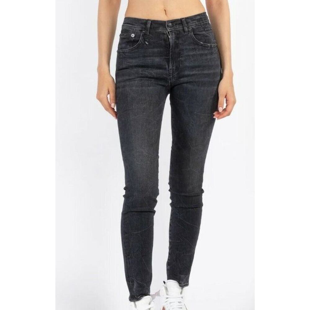 R13 High-Rise Skinny Jeans in Black Marble Sz 25 Italy Hemmed R13W0023-40 -